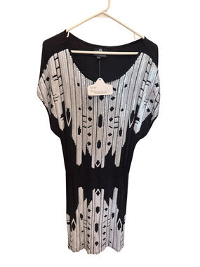 Angie Sequin Tunic Dress Black White Geometric Print Size M